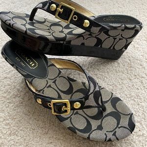 Coach Wedge Patent/Canvas Sandals